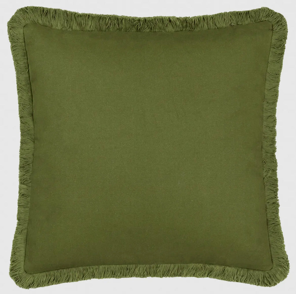 Coussin vert brodé de palmiers