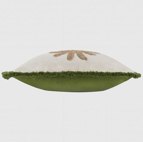 Coussin vert brodé de palmiers